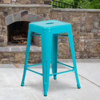 Flash Furniture ET-BT3503-24-CB-GG 24'' High Backless Crystal Indoor-Outdoor Counter Height Stool in Blue